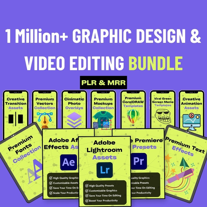 1000000+ GRAPHIC DESIGN AND VIDEO EDITING ASSETS- MEGA BUNDLE.